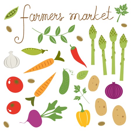 Farmers market set. Collection of fresh vegetablesのイラスト素材