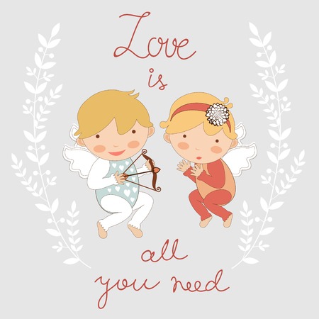 Valentine`s day card with two adorable cupidsのイラスト素材