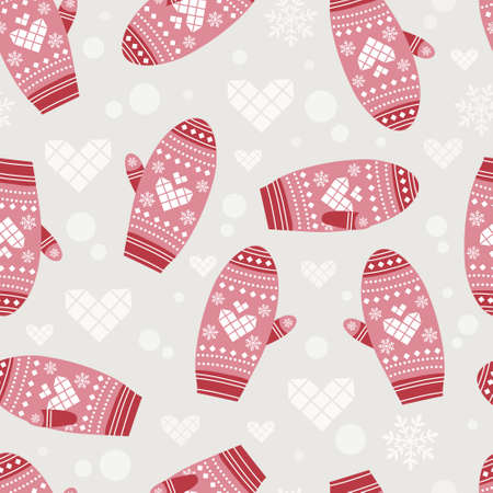 Seamless pattern with cute mittens