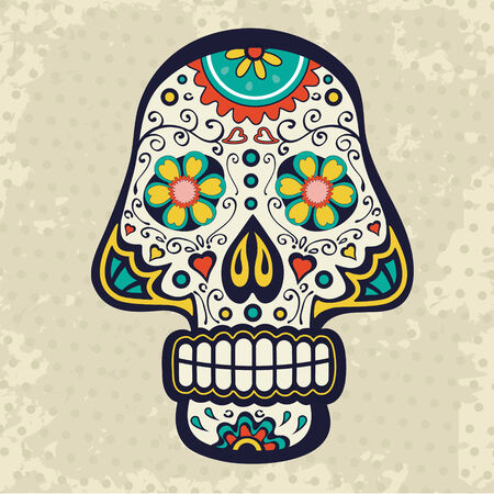 Illustration of sugar skull on grunge backgroundのイラスト素材