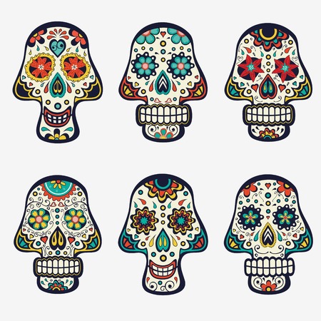 Beautiful collection of mexican sugar skullsのイラスト素材