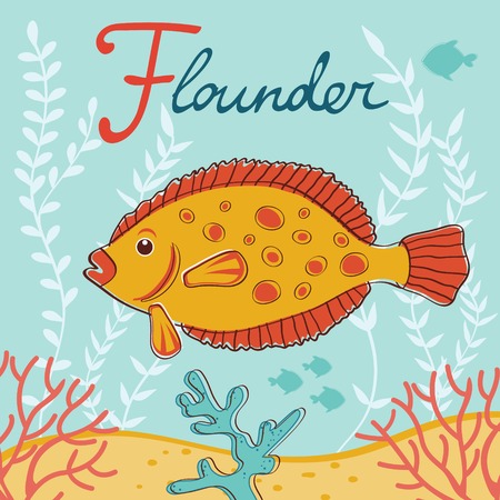 Colorful flounder fish illustrationのイラスト素材