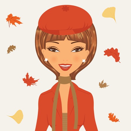 Vector illustration of beautiful young woman in autumnのイラスト素材