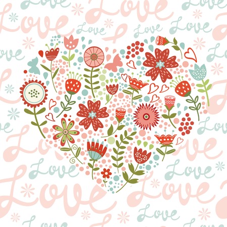 Colorful seamless pattern with  floral heart. vector illustrationのイラスト素材