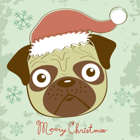 Illustration of cute Christmas pug in vector formatのイラスト素材