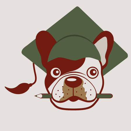 French bulldog face in graduation hat. vector illustrationのイラスト素材