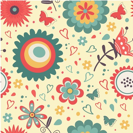 Colorful blooming flowers seamless pattern. Vector illustrationのイラスト素材