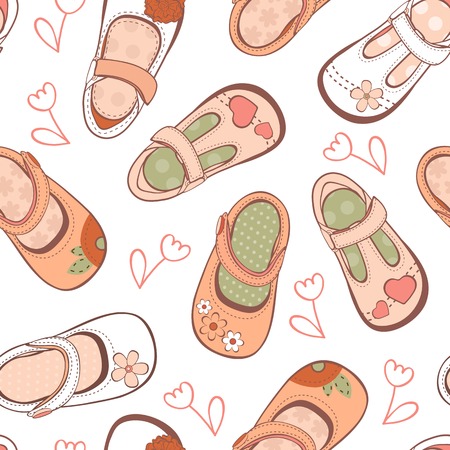 Seamless pattern with beautiful baby girl shoes in vector formatのイラスト素材