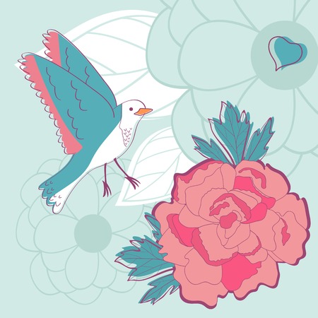 Love card with peony flowers. Vector illustrationのイラスト素材