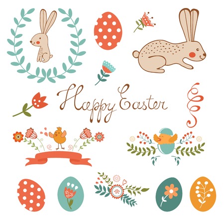 Beautiful collection of Easter related graphic elements. Vector illustrationのイラスト素材