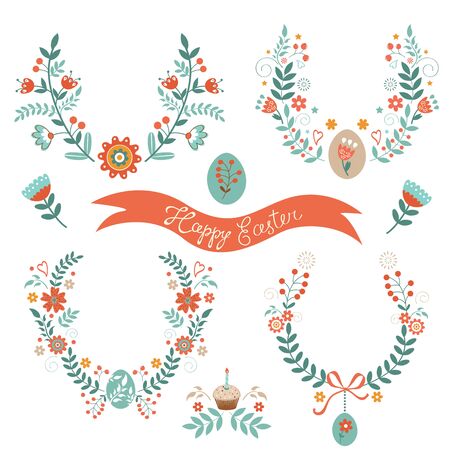 Easter laurels  stylish beautiful collection. Vector illustrationのイラスト素材