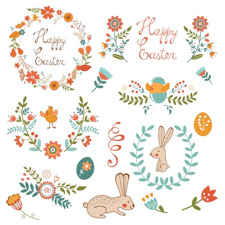 Colorful Easter related elements collection. Vector illustrationのイラスト素材
