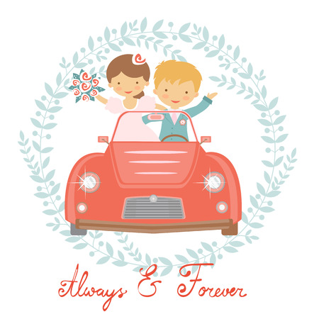 Cute wedding couple in pastel colors. Vector illustrationのイラスト素材