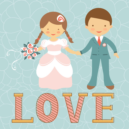 Cute wedding couple in pastel colors. Vector illustrationのイラスト素材