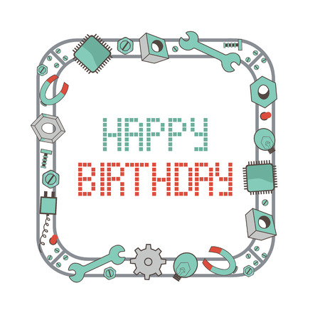 Decorative mechanical frame with technological elments. Vector illustrationのイラスト素材