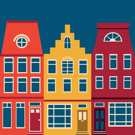 Cute Amsterdam houses colorful set. Vector illustrationのイラスト素材
