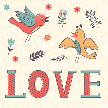 Beautiful love card with birds in vector formatのイラスト素材