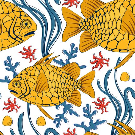 Colorful pinecone fish seamless pattern. vector illustrationのイラスト素材