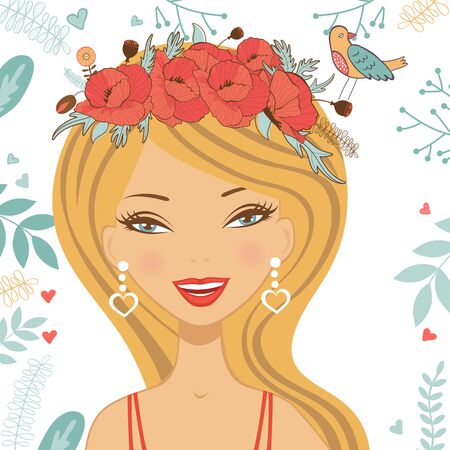 Colorful illustration of beautiful young woman in vector formatのイラスト素材
