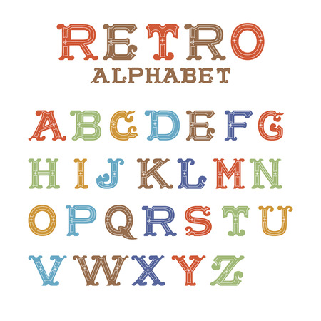 Colorful vintage alphabet on white background. Vector illustrationのイラスト素材