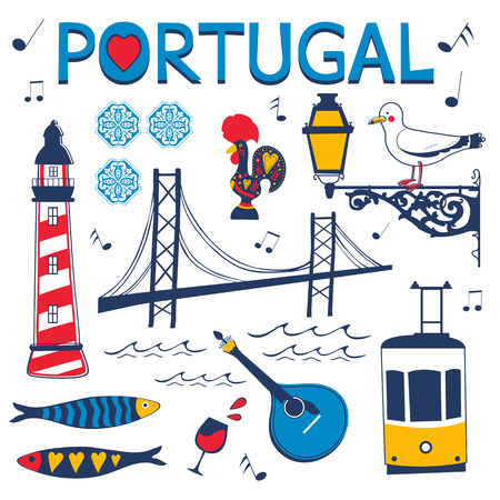 Stylish collection of typical Portuguese icons. Vector illustrationのイラスト素材