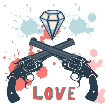 Classic revolvers and diamonds emblem. vector illustrationのイラスト素材