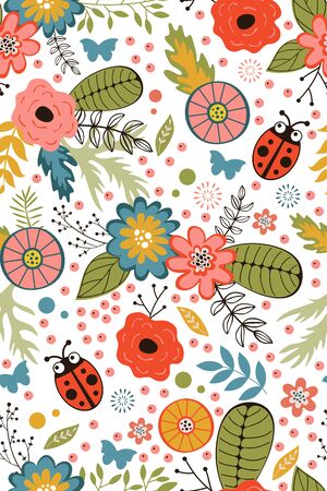 Colorful blooming flowers seamless pattern.Vector illustrationのイラスト素材