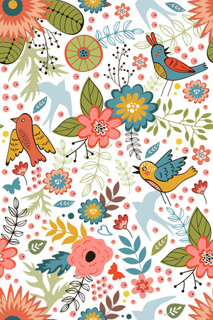 Colorful blooming flowers seamless pattern. Vector illustrationのイラスト素材