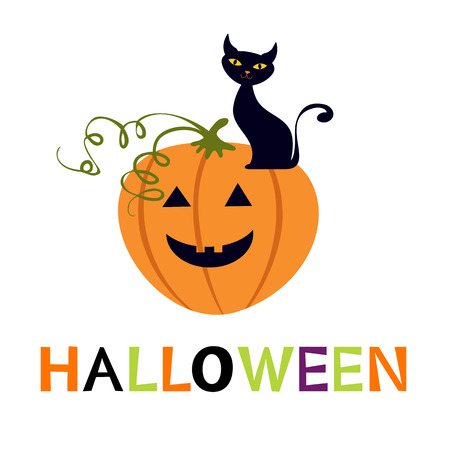 Halloween card with cuteblack cat and pumpkinのイラスト素材