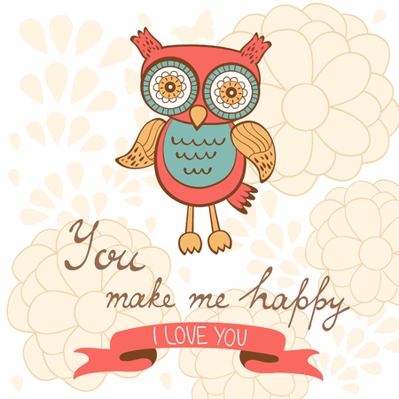 You make me happy romantic card with birds and flowers. vector illustrationのイラスト素材