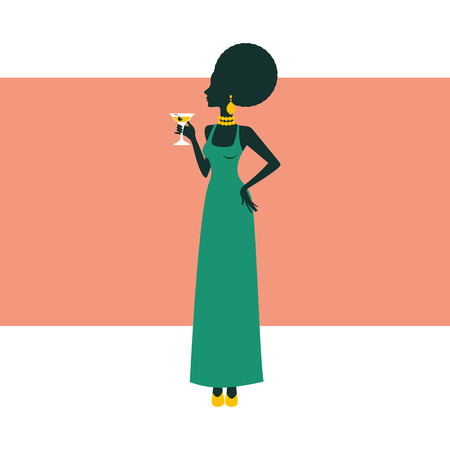 An illustration of chic party girl posing with cocktail. Illustration in vector formatのイラスト素材