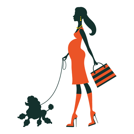 Illustration of a Beautiful woman silhouette with poodle. Vector illustrationのイラスト素材