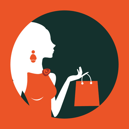 An illustration of beautiful woman shopping composed in a circle. Illustration in vector formatのイラスト素材