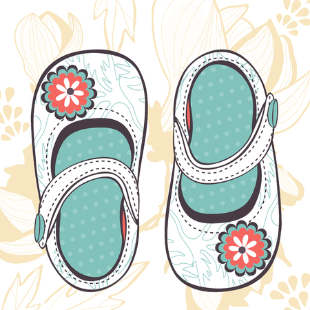 Illustration of beautiful baby girl shoes in vector formatのイラスト素材