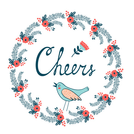 Cheers stylish concept card. Romantic vintage style floral card. Vector illustrationのイラスト素材