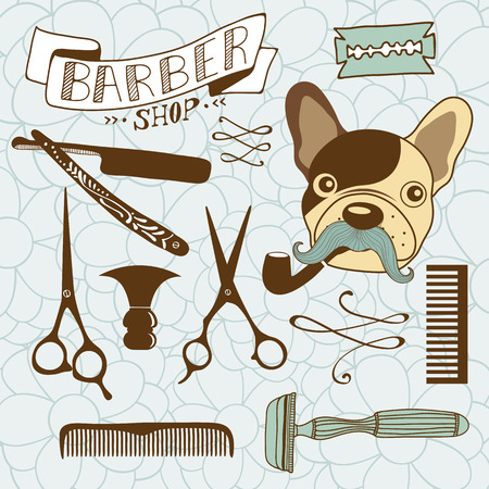 Set of vintage barber shop and hairdresser graphics. Vector illustrationのイラスト素材