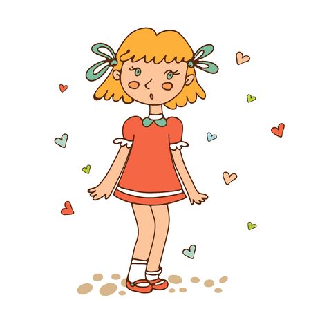 Cute little girl looking susrprised. Illustration in vector formatのイラスト素材