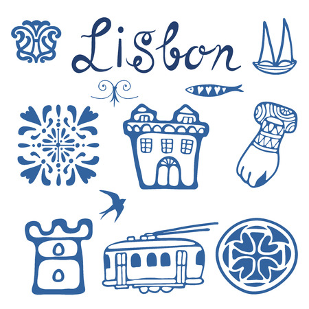 Stylish Portugal typical icons collection. vector illustrationのイラスト素材