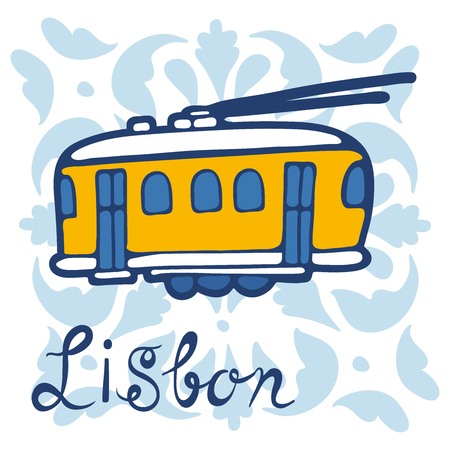 Illustration of traditional Lisbon tram. Illustration in vector formatのイラスト素材