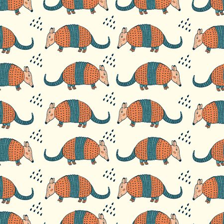Colorful seamless pattern with armadillosの写真素材