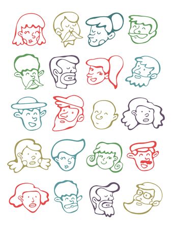 Cute collection of hand drawn faces.の写真素材