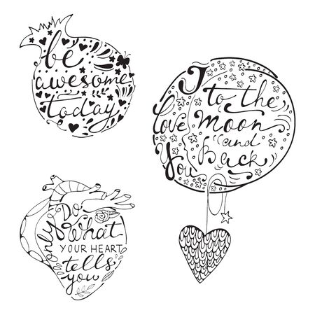 Hand lettering quotes collection. Balck and whiteのイラスト素材