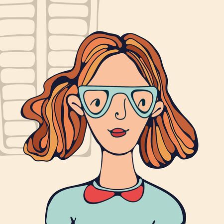Hand drawn portrait of a girl in glassesのイラスト素材