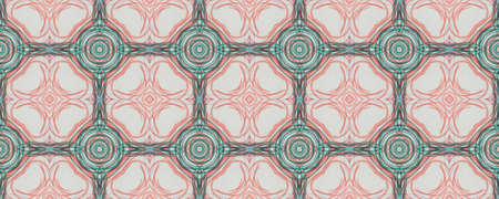 Portuguese Decorative Tiles. Boho Symmetry Illustration. Portuguese Decorative Tiles Background. Marrakesh Drawn Motif. Watercolour Patchwork Tile Decor. Penの写真素材