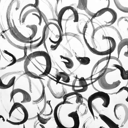 Handwritten Circles. Stain Paper Rough Brush Art. Mosaic Underline Technology. Retro Doodle. Background Handwritten Circles. White Paint. Monochrome.の写真素材