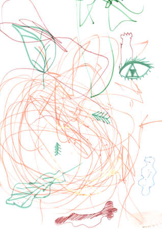 Wall Art Canvas. Beautiful Children Artwork.  Gouache Scratch Painting. Triangular Design Elements Background. Energy Child Texture. Summer Artwork.の写真素材