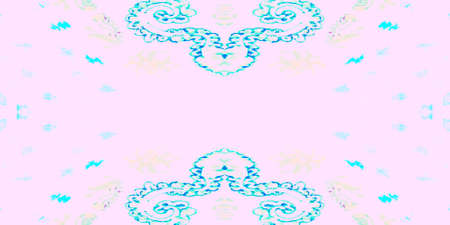 Seamless Pattern Textile Kaleidoscope. Kilim Cyan Blue Ornament. Seamless Textile Kaleidoscope Pattern. Ocean Vivid Oriental Canvas. Vivid Cloud Ethno Illustration.の写真素材