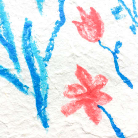 Vintage Hand Drawn Flower. Garden Acrylic Paint. Vintage Hand Drawn Flower Background. Summer Jungle Picture. Cool Acrylic Vintage Wall. Tropical Summerの写真素材