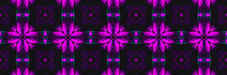 Painted Ceramic Tiles. Tile Square Garden Fluorescent Ornament. Painted Ceramic Tiles Background. Violet Islam Faience Decor. Cyberpunk Iranの写真素材