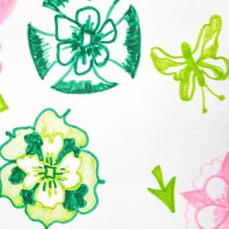 Vintage Hand Drawn Flower. Plant Brushstroke Drawing. Vintage Hand Drawn Flower Background. Beautiful Spring Artwork. Summer Hand Drawn Forest Pattern. Flower Cartoonの写真素材